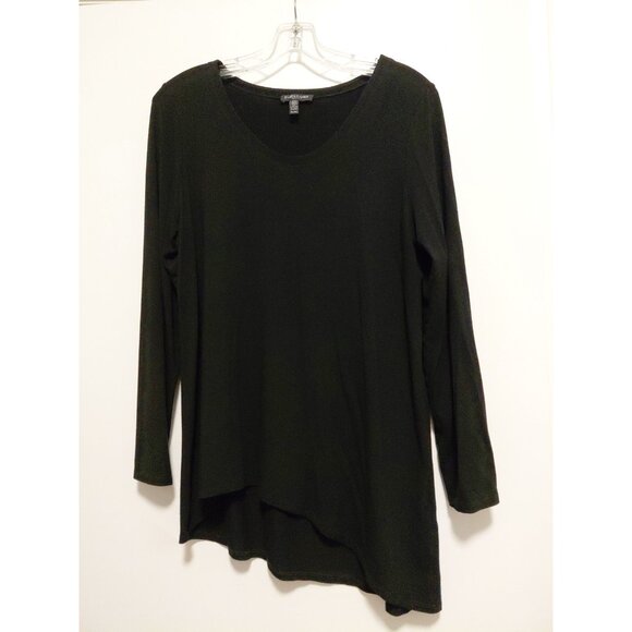 Eileen Fisher Tunic Top Asymmetrical Hem Long Sleeves Petite Large Black - Picture 1 of 7